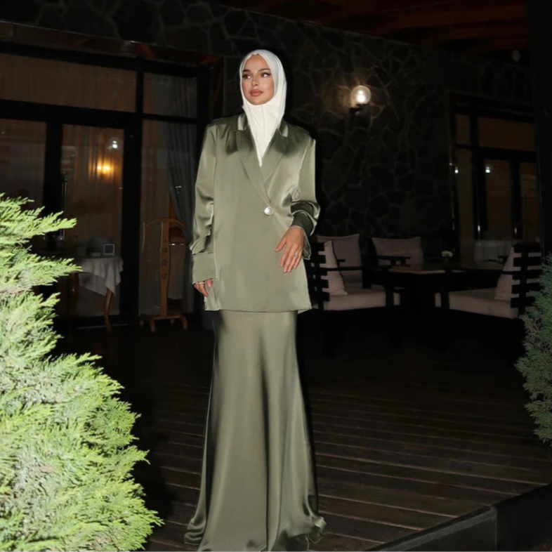 Amira Regal Satin Skirt Suit