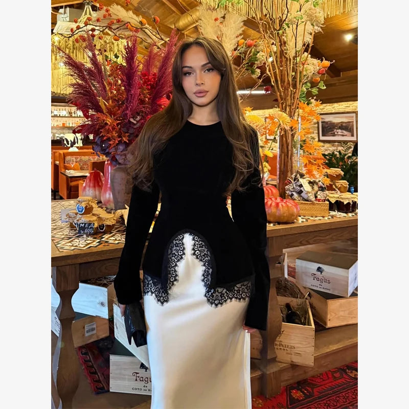 Midnight Lace -  Slim Lace Statement Top