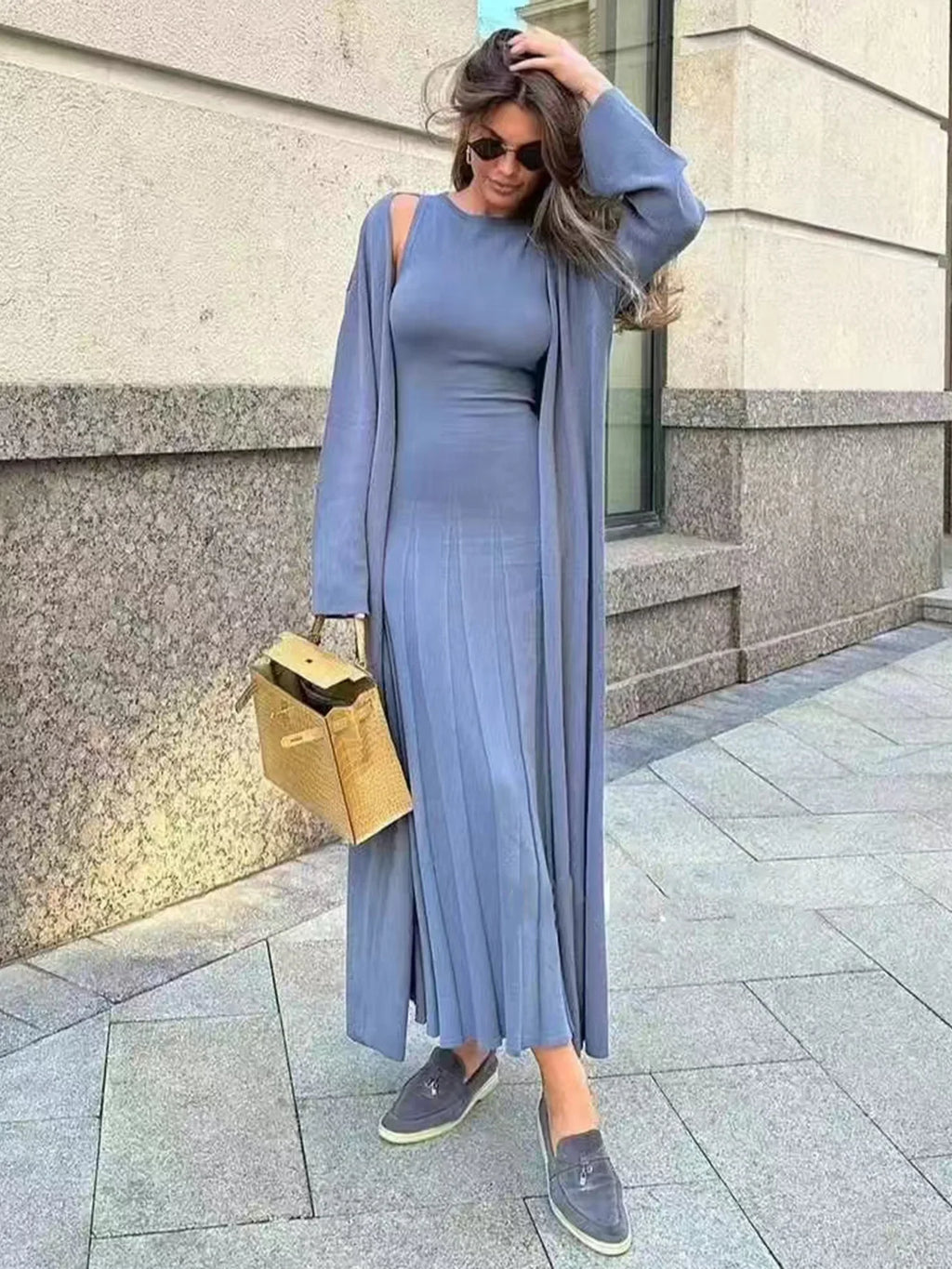 Luxe Knit Cardigan & Dress Ensemble