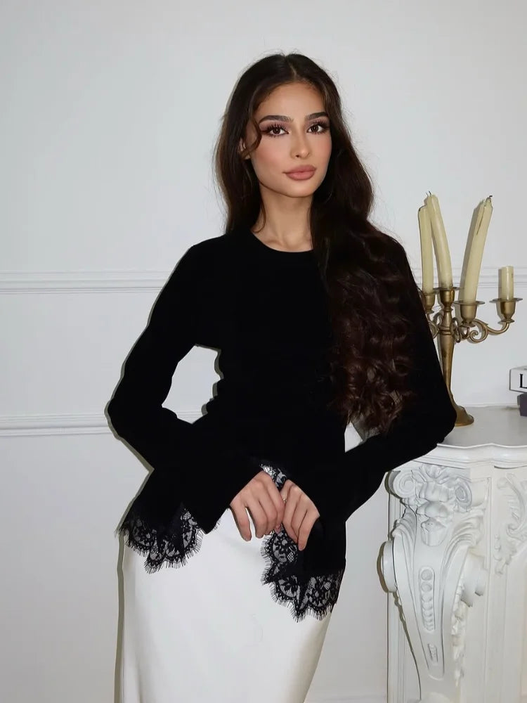 Midnight Lace -  Slim Lace Statement Top