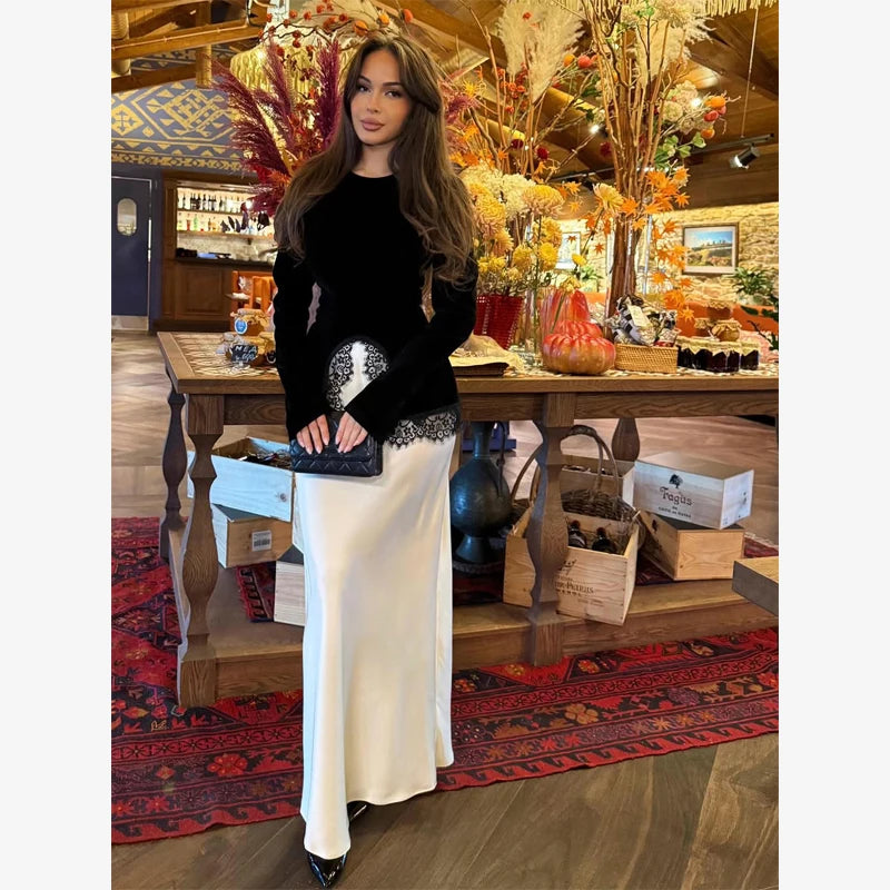 Midnight Lace -  Slim Lace Statement Top