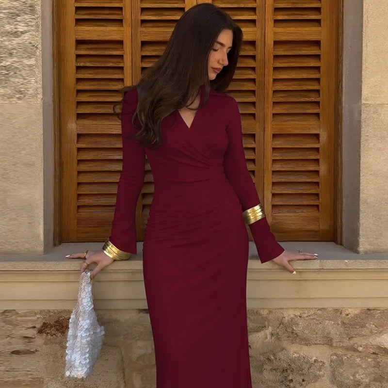 The Valora Dress — Polo Collar Ruched Maxi