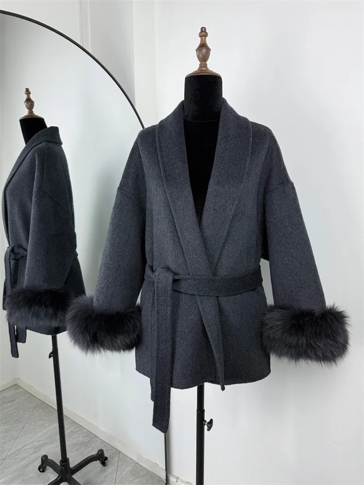 The Anastelle Fox Trim Wool Overcoat