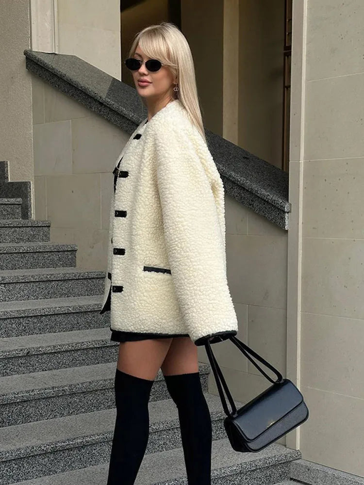 Cozy Contrast Wool Blend Coat